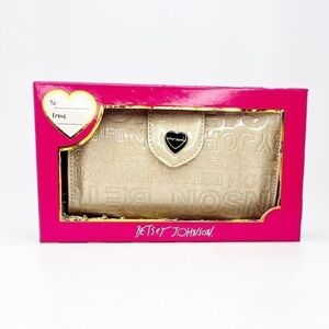 Betsey Johnson Celly Wallet Metallic Gold/Platinum Wristlet New in Gift Box NWT